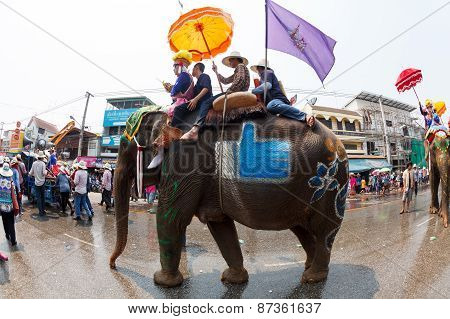 SUKHOTHAI - APRIL 7 : Sukhothai ordination parade on elephant back festival at Hadsiao Temple