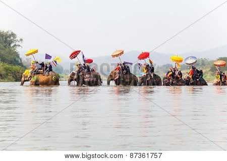 SUKHOTHAI - APRIL 7 : Sukhothai ordination parade on elephant back festival at Hadsiao Temple