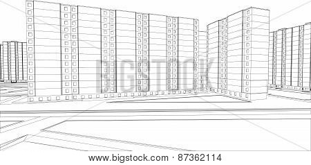Wire-frame buildings. Vector