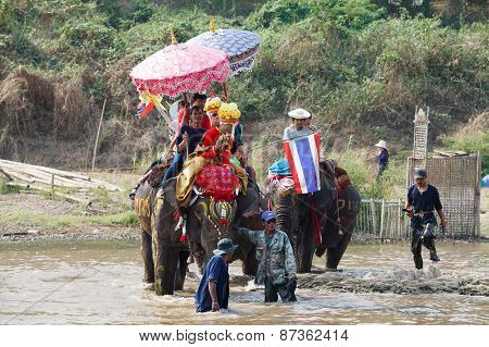 SUKHOTHAI - APRIL 7 : Sukhothai ordination parade on elephant back festival at Hadsiao Temple