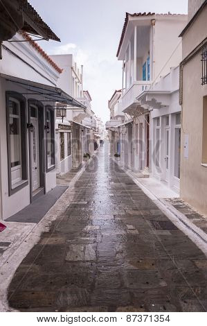 Andros Streets In Rain