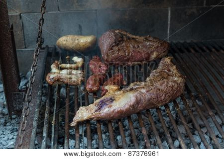 Argetine Asado  Barbecue, Meat Cooked Over Grill. Latin American Food.