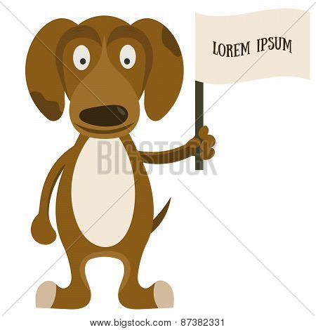 Cartoon dog with flag for text.