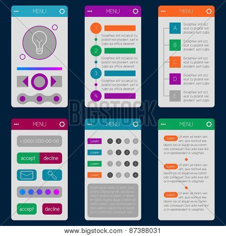 Set Of Templates Mobile Interface. Flat  Ui/ux. Can Be Used In Mobile, Tablet Or Web Parts.