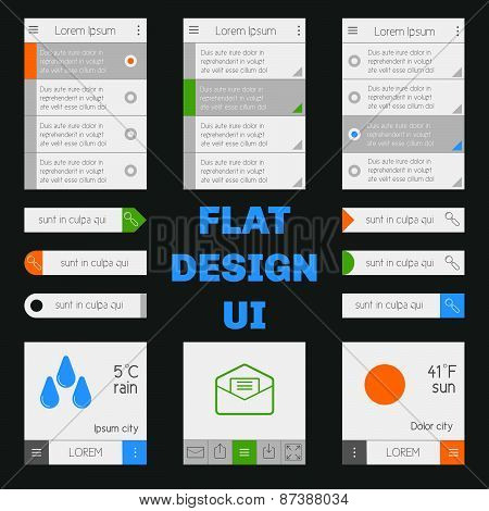 Set Of Templates Mobile Interface. Flat  Ui/ux. Can Be Used In Mobile, Tablet Or Web Parts.