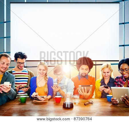Mutiethnic Group of People Smiling Technology Tablet Concept