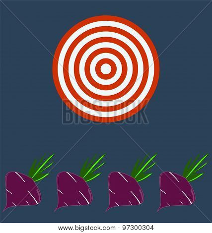 Fresh Delicious Red Beet With Green Leaves. Target Business Concept.