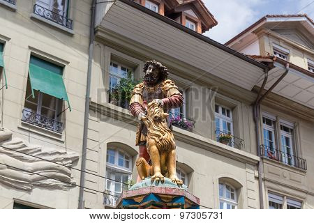 Statue Of The Samson Fountain In Bern, Switzerland