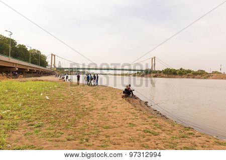 Sudanese At The Bank Of The River Nile In Khartoum