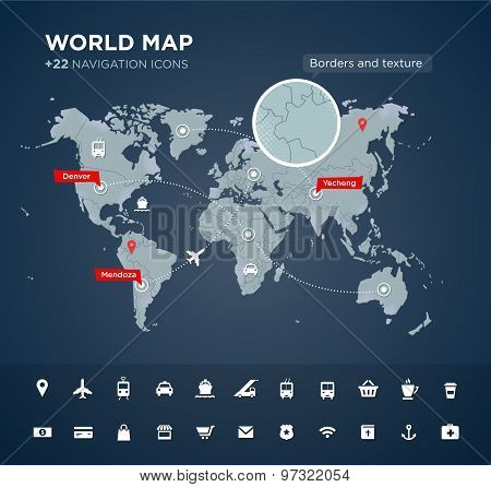World map with 22 icons
