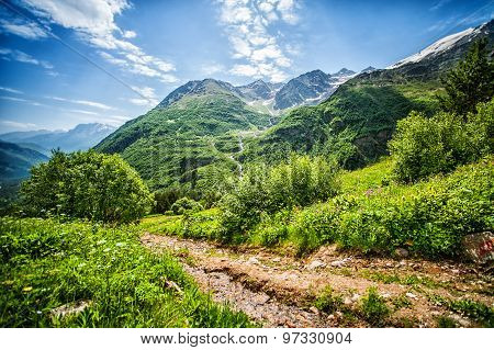 Big Caucasus Mountains. Path On Mount Cheget