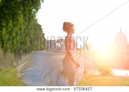 Blonde Bride Spinning Outdoor
