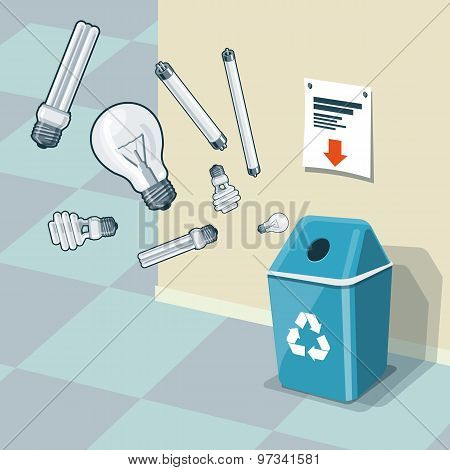 Used Light Bulbs Recycling Bin Trash