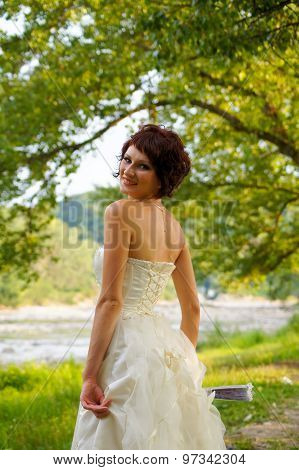 Young beautiful girl in a wedding dress