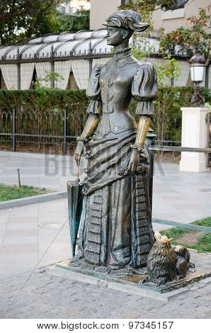 Lady With A Dog. Monument To Anton Chekhov In Yalta.