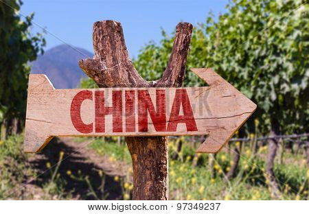 China wooden sign with winery background