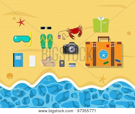Beach set of things for a trip to the sea at the weekend. Vector illustration