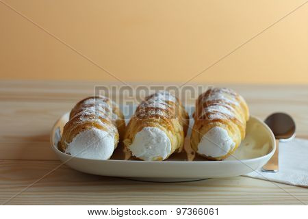 Sweet Tubes Filled Egg White, Czech Confection Called Kremrole.