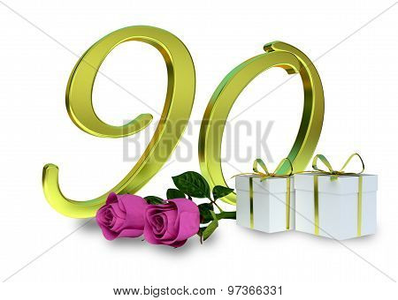 birthday concept with pink roses - 90 th
