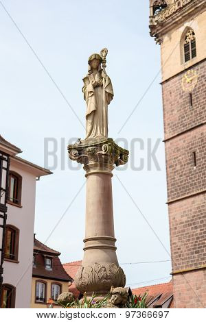 Statue Of Saint Odile In Obernai