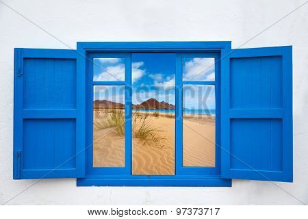 Almeria view from window of Cabo de Gata beach photo mount