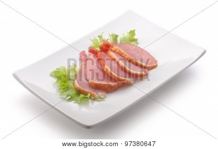 Slices Of Pork Balyk On The Plate