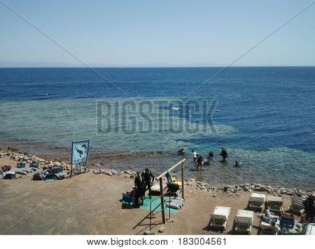 Blue shallow Sea Water under Blue Sky