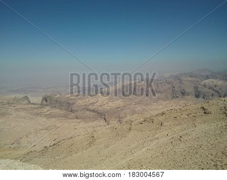 Desert Mountains under Blue Sky on hot sunny day
