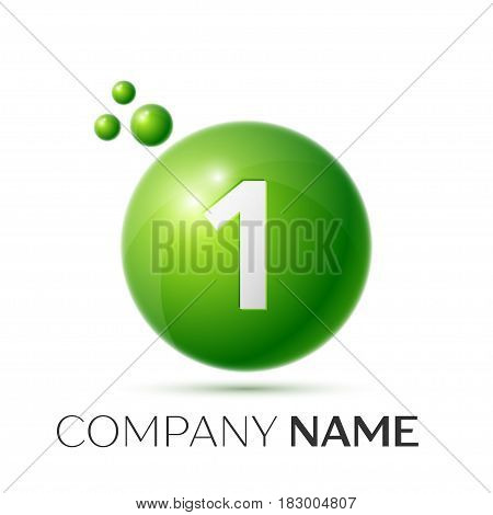 Number one splash logo. Green dots and bubbles number design on grey background. Vector Illustration