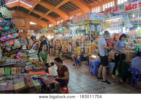 HO CHI MINH CITY VIETNAM - NOVEMBER 26, 2016: Unidentified people visit Ben Thanh market.