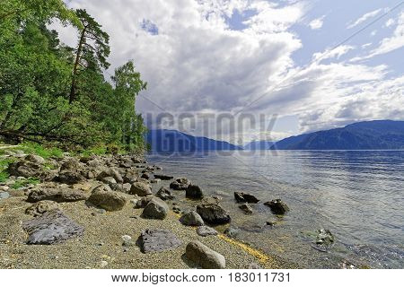 Russia Teletskoe lake. View to the southern part