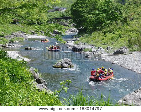 TAMAKAWA TOKYO JAPAN, 2016 May 5. People are rafting along the famous river of tokyo japan