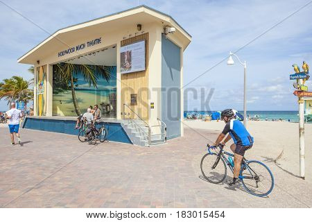 Hollywood Beach Fl USA - March 13 2017: Hollywood Beach Theatre at the Broadwalk on a sunny day in March. Florida United States