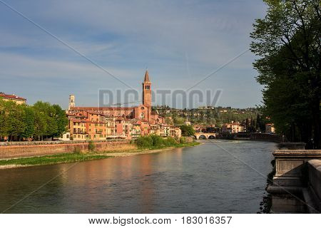 View of Sant'Anastasia church from ponte nuovo Verona