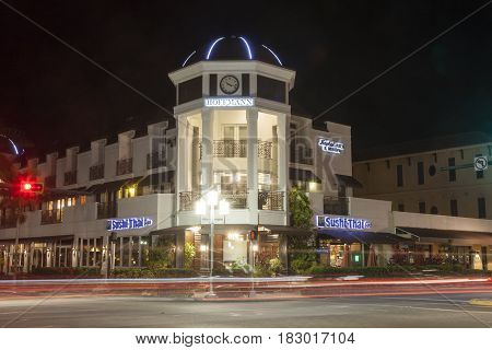 Naples Fl USA - March 21 2017: Street in the city of Naples illuminated at night. Florida United States