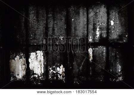 Old dirty glass roof in abandoned factory