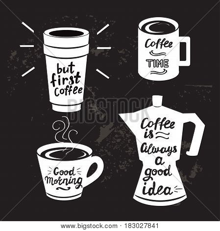 coffee icon with lettering on the black background