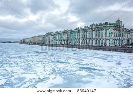 The Winter Palace in Saint Petersburg Russia was the official residence of the Russian monarchs. Today the restored palace forms part of a complex of buildings housing the Hermitage Museum
