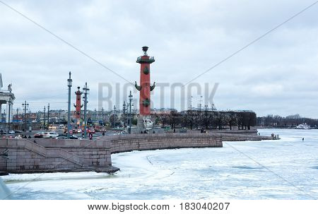 View on Vasilyevsky island in the winter Saint Petersburg Russia