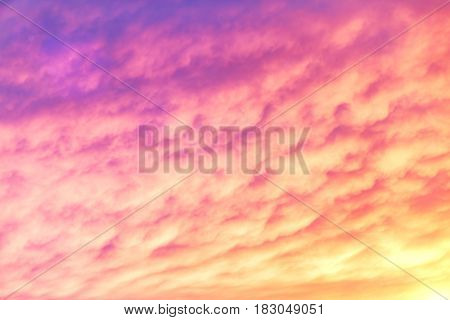 Purple And Orange Sunset Sky. Beautiful Sky On Dark Cloud.