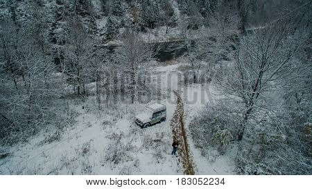 Aerial view near of Kinderlinskaya cave and village Tash-Asty on Zilim river