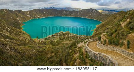 Quilotoa lagoon circle trek near Latacunga town in Ecuador