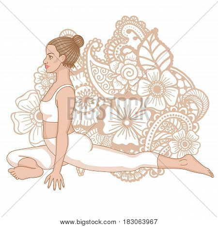 Women silhouette. Pigeon Yoga Pose. Kapotasana Vector illustration