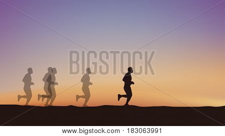 illustration of black color male silhouette runner on sunset