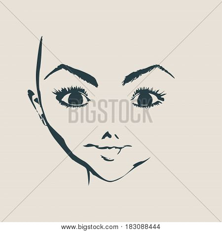 Little Girl Front View Silhouette. Vector Illustration. Cute adolescent girl portrait.