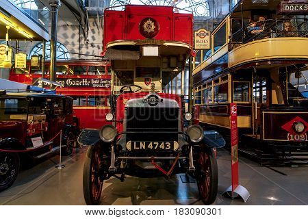 LONDON, GREAT BRITAIN - MAY 23, 2014: This is an one of the first dounle-deckers in the London Transport Museum.