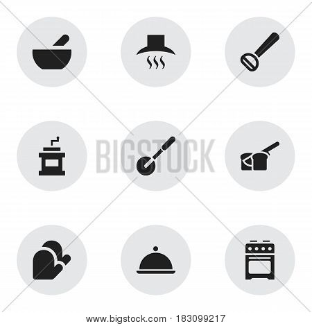 Set Of 9 Editable Meal Icons. Includes Symbols Such As Husker, Stove, Knife Roller And More. Can Be Used For Web, Mobile, UI And Infographic Design.