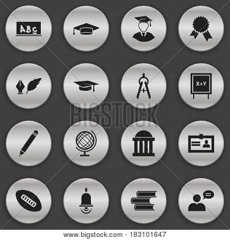 Set Of 16 Editable School Icons. Includes Symbols Such As Certification, School Board, Earth Planet And More. Can Be Used For Web, Mobile, UI And Infographic Design.