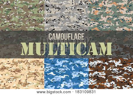 Set of Multicam Camouflage seamless patterns. Military background and texture. Vector Illustration.
