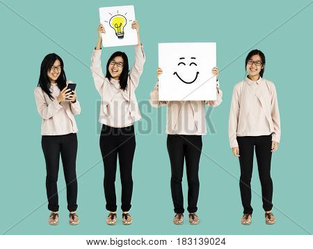 Young Asian Adult Woman Thinking Ideas Studio Isolated
